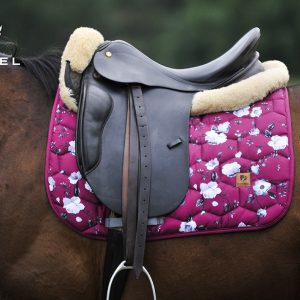 Saddle pad SATIN: burgundy/grey roses