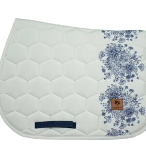 Saddle pad SATIN: creamy white/navy flowers