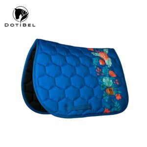 Saddle pad SATIN: royal blue/red flowers